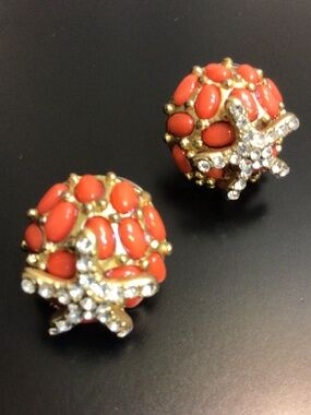 Faux Coral Rhinestones Starfish Pierced Gold-tone Earrings